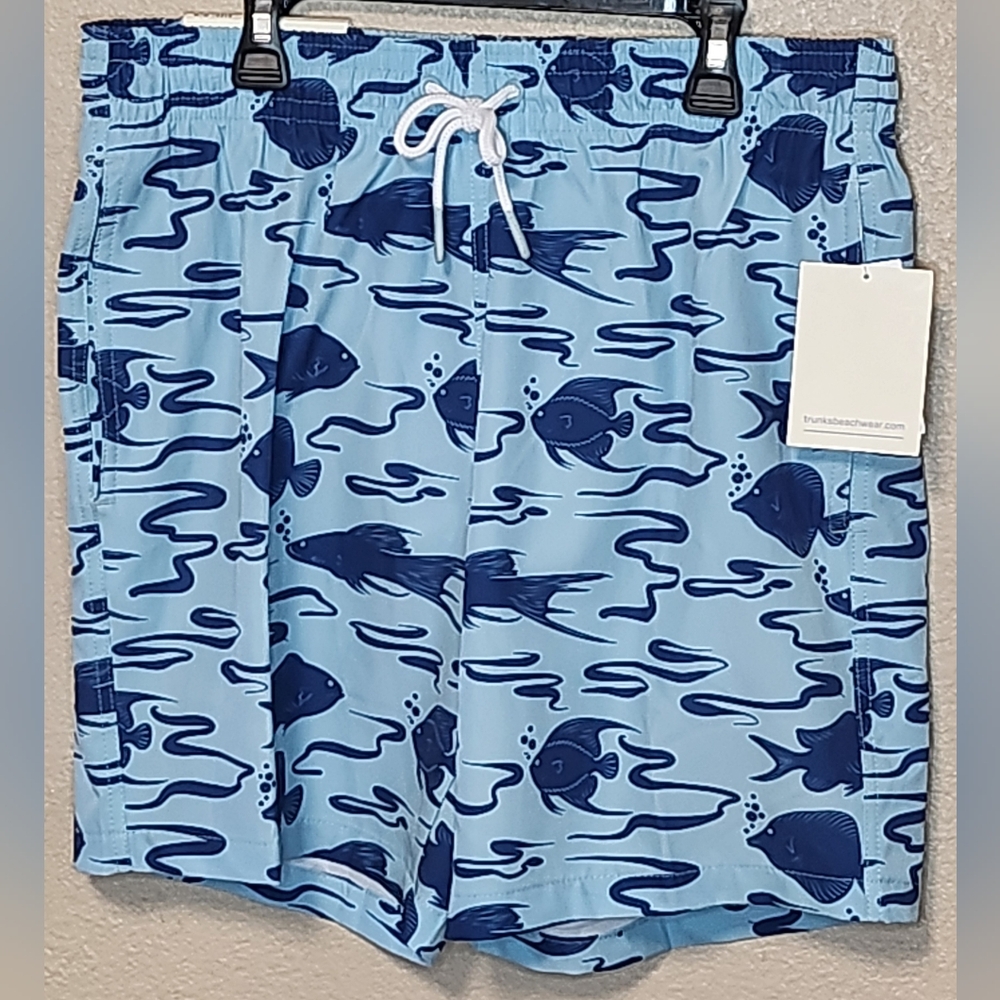 Trunks Surf And Swim Co. Blue Fish Pattern Swim Trunks W/pockets Size M